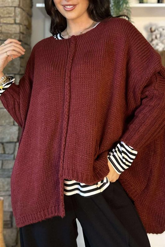 Inside Out Oversized Grunge Knit Burgundy